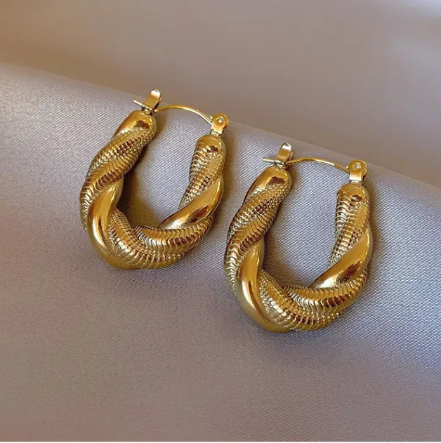 Twist-Inlay Zircon Stud Earrings