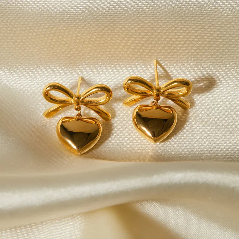 Heart & Bow Knot Drop Earrings
